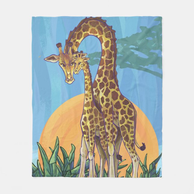 Giraffe Mama and Baby Fleece Blanket (Front)