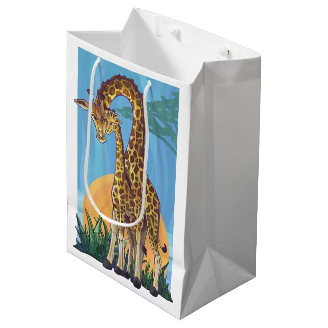 Giraffe Mama and Baby Medium Gift Bag (Front Angled)