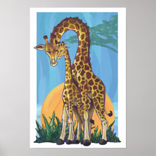 Giraffe Mama and Baby Poster
