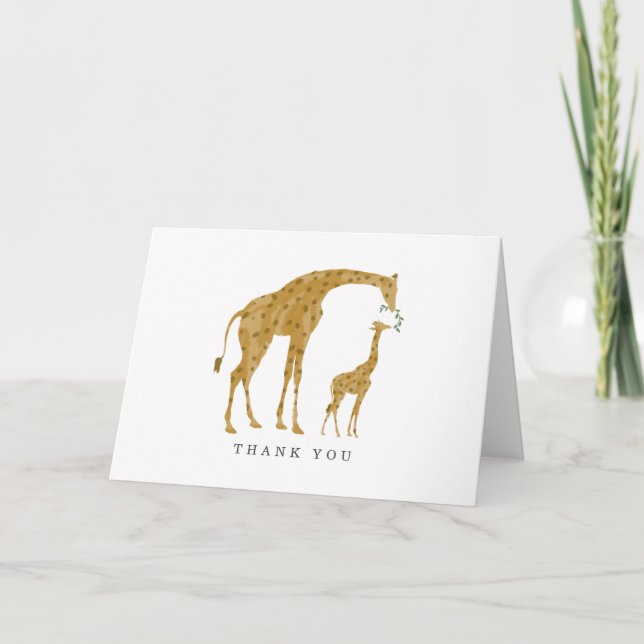 Giraffe Mama and Baby Shower Thank You Card (Front)