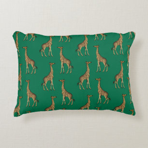 Giraffe Mammalian Emerald Green Wild Animal Africa Accent Pillow