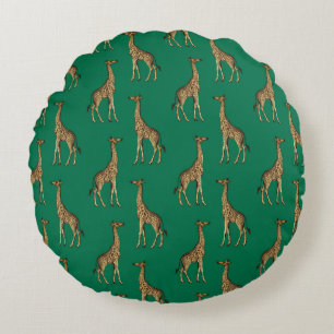 Giraffe Mammalian Emerald Green Wild Animal Africa Round Pillow