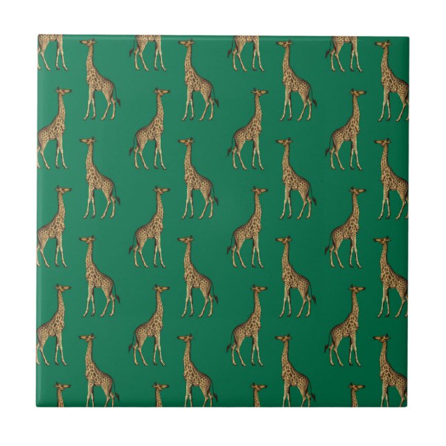 Giraffe Mammalian Emerald Green Wild Animal Africa Tile (Front)
