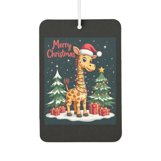 Giraffe Merry Christmas Tree Lighting Santa Giraff Air Freshener (Front)
