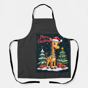 Giraffe Merry Christmas Tree Lighting Santa Giraff Apron