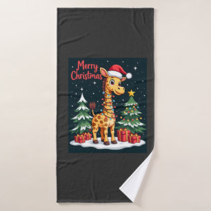 Giraffe Merry Christmas Tree Lighting Santa Giraff Bath Towel