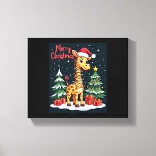 Giraffe Merry Christmas Tree Lighting Santa Giraff Canvas Print