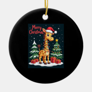 Giraffe Merry Christmas Tree Lighting Santa Giraff Ceramic Ornament