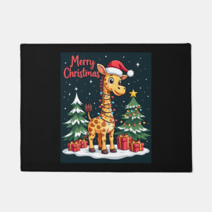 Giraffe Merry Christmas Tree Lighting Santa Giraff Doormat