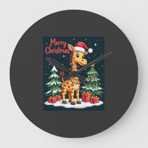 Giraffe Merry Christmas Tree Lighting Santa Giraff Large Clock