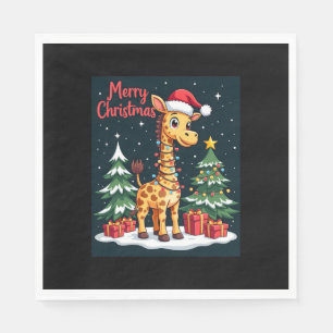 Giraffe Merry Christmas Tree Lighting Santa Giraff Napkin