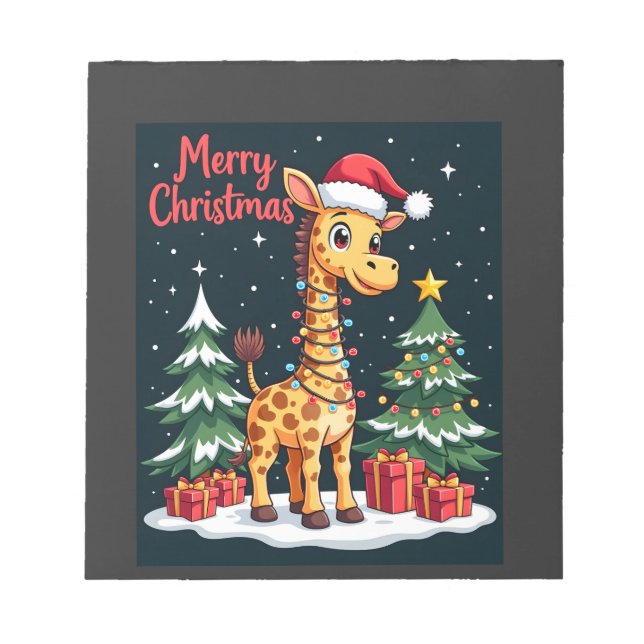 Giraffe Merry Christmas Tree Lighting Santa Giraff Notepad (Front)