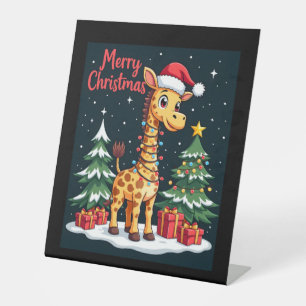 Giraffe Merry Christmas Tree Lighting Santa Giraff Pedestal Sign