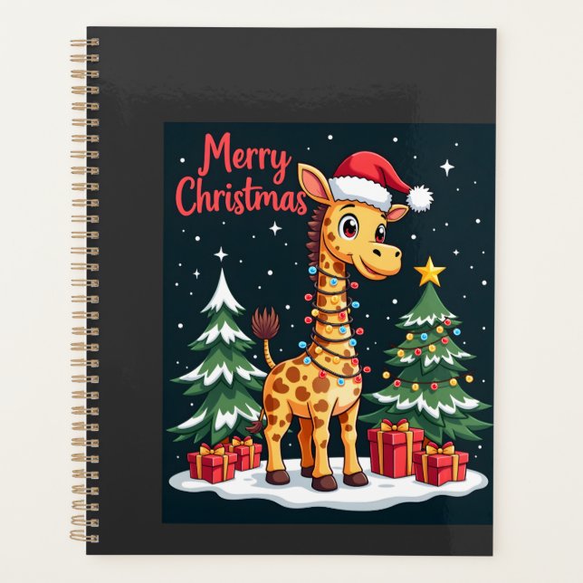 Giraffe Merry Christmas Tree Lighting Santa Giraff Planner (Front)