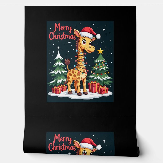 Giraffe Merry Christmas Tree Lighting Santa Giraff Wallpaper (Unrolling)