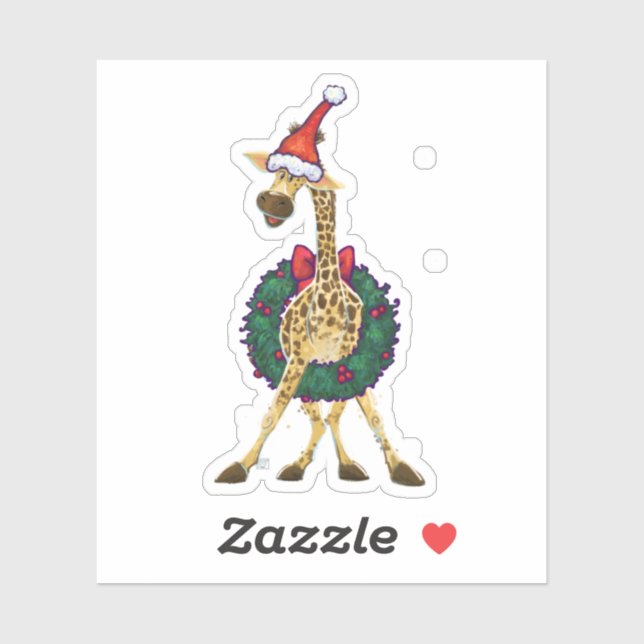 Giraffe mignonne dans un autocollant de Santa Hat (Feuille)