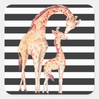 Giraffe Mom and Baby Giraffe Stripes Stickers