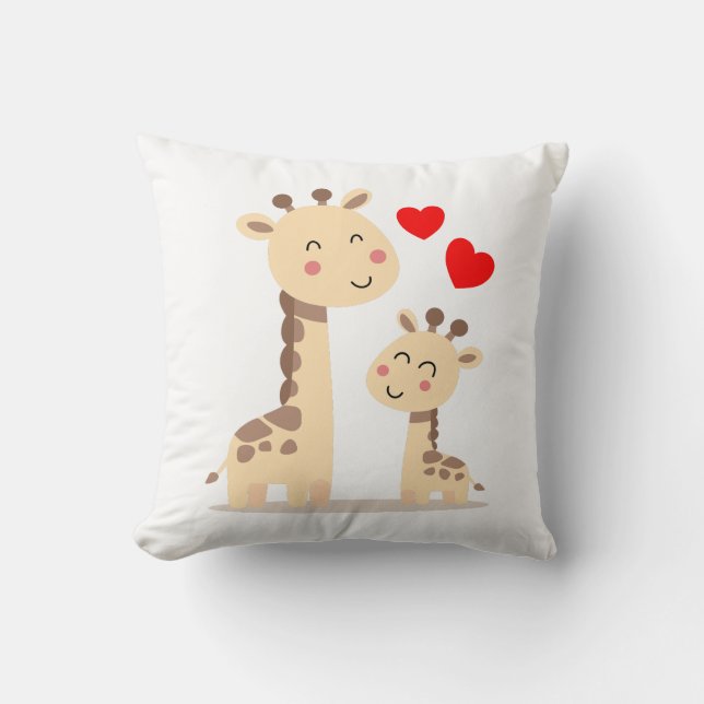 Giraffe Mom and Baby  Throw Pillow (Front)