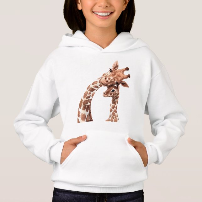 Giraffe mom and cub touching heads (Front)