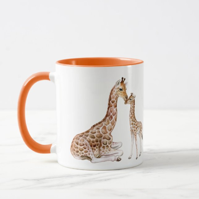 Giraffe Mom Baby Watercolor Mug (Left)