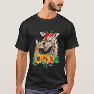 Giraffe Mom Kids Baby Animals Cute Sunflower Afric T-Shirt