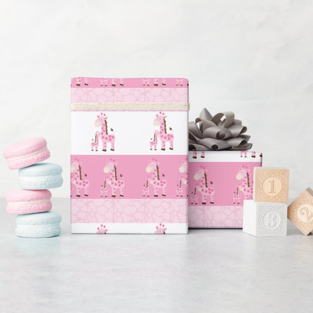 Giraffe Mommy and Baby in Pink Wrapping Paper (Baby Shower)