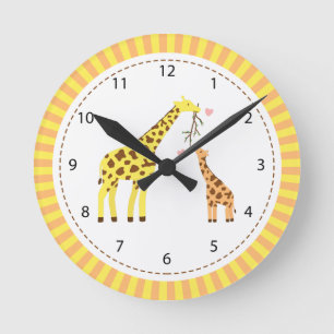 Giraffe Mommy and Baby Nursery Room Decor Round Clock