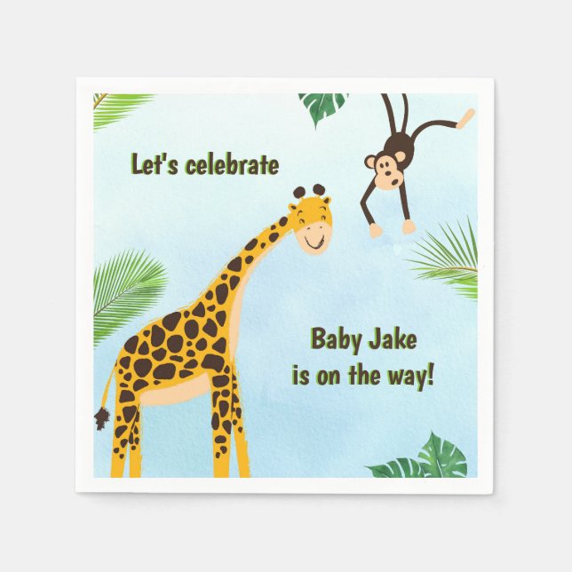 Giraffe & Monkey Safari or Zoo Party Animal   Napkin (Front)