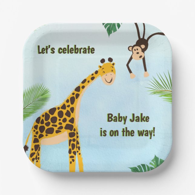 Giraffe & Monkey Safari or Zoo Party Animal   Paper Plate (Front)