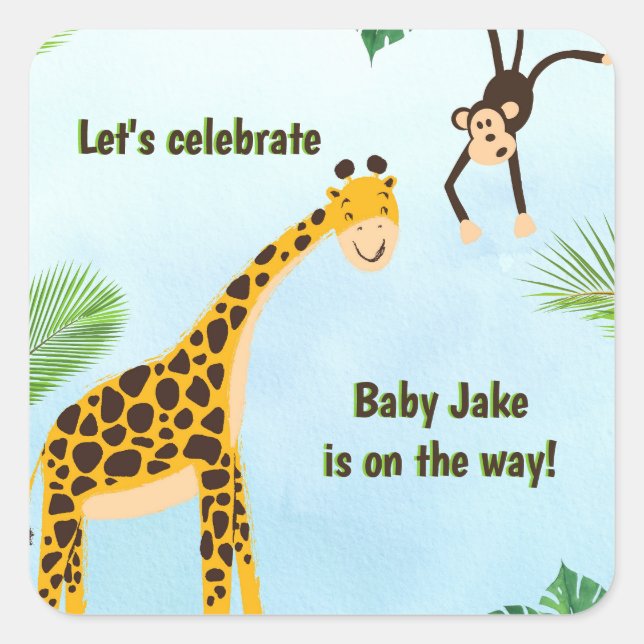 Giraffe & Monkey Safari or Zoo Party Animal     Square Sticker (Front)