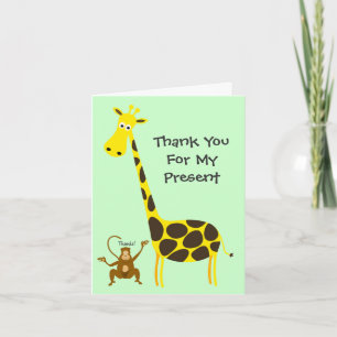 Giraffe Monkey THANK YOU FOR MY PRESENT Kids