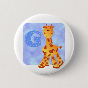 Giraffe Monogram G. 2 Inch Round Button