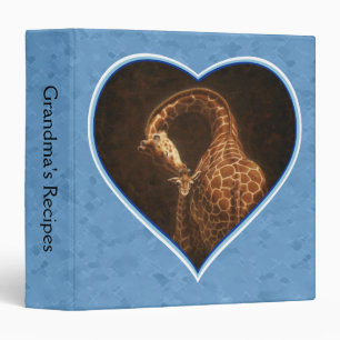 Giraffe Mother and Baby Blue Hearts Binder