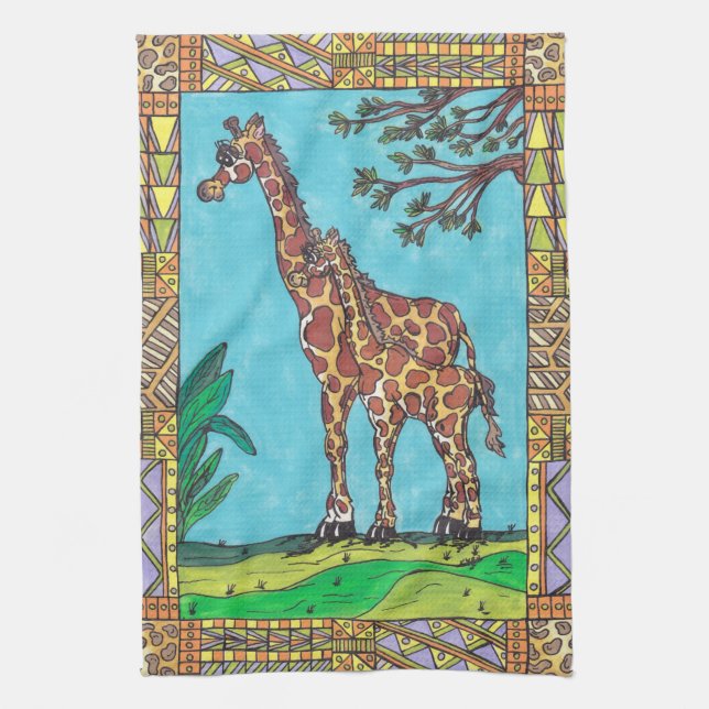 Giraffe Mum and Baby Kitchen Towel (Vertical)