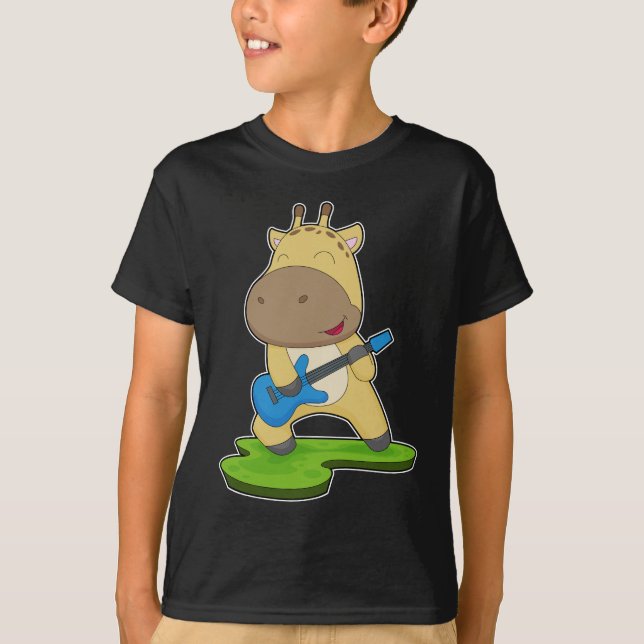 Giraffe Musician Guitar Music T-Shirt (Front)