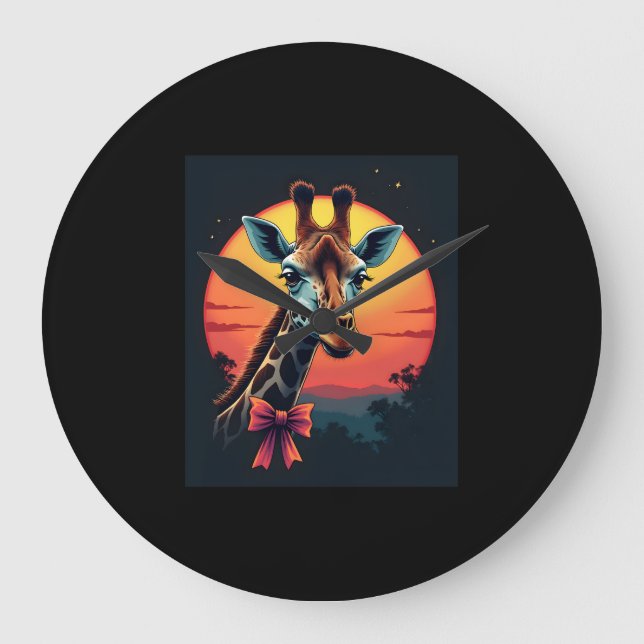 Giraffe Neck Like a Rollercoaster Run Funny Retro  Large Clock (Front)