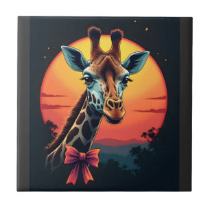 Giraffe Neck Like a Rollercoaster Run Funny Retro Tile