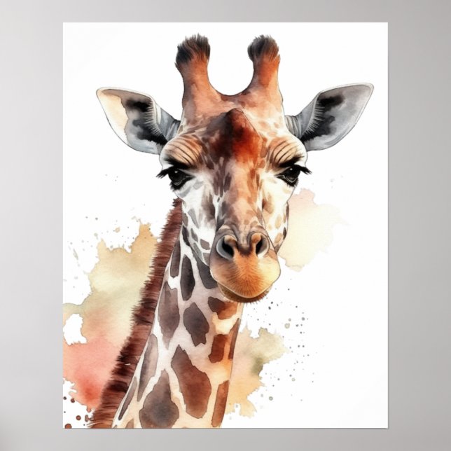 Giraffe Nous Regardant Aquarelle Poster (Devant)