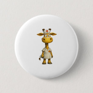Giraffe Nurse Cartoon � Whimsical Healthcare Hero  2 Inch Round Button