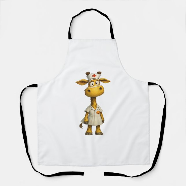Giraffe Nurse Cartoon – Whimsical Healthcare Hero  Apron (Front)