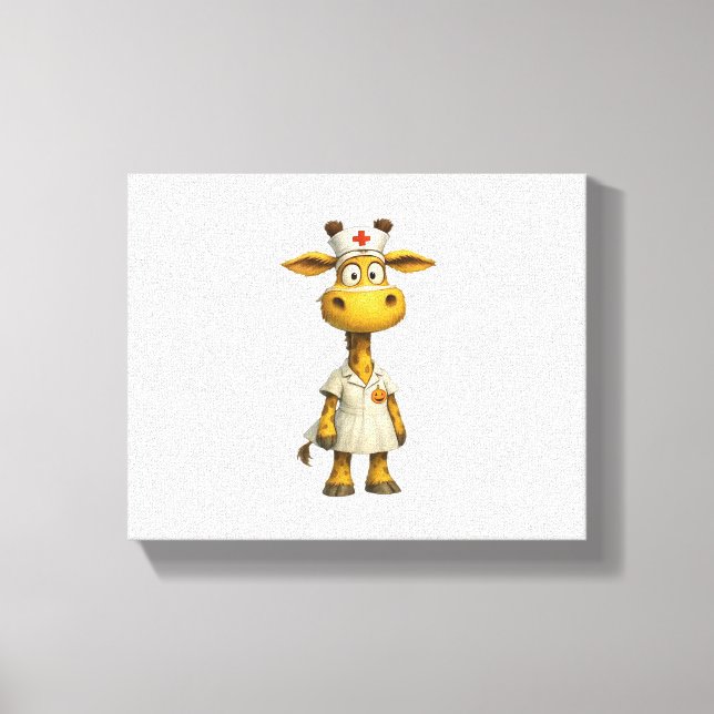 Giraffe Nurse Cartoon – Whimsical Healthcare Hero  Canvas Print (Front)