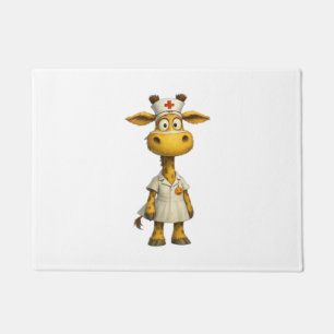 Giraffe Nurse Cartoon – Whimsical Healthcare Hero  Doormat
