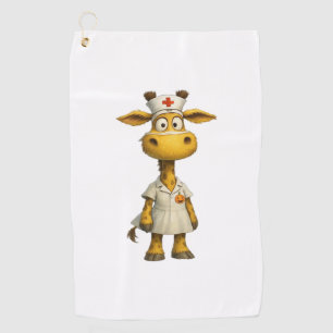 Giraffe Nurse Cartoon – Whimsical Healthcare Hero  Golf Towel