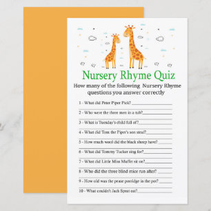 Giraffe Nursery Rhyme Quiz baby shower game