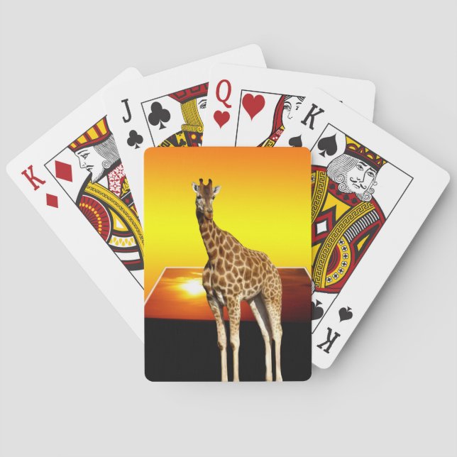 Giraffe On A Golden Sunset, Playing Cards (Back)