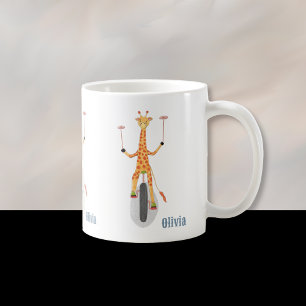 Giraffe on a Unicycle Kid Mug with Name