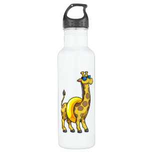 Giraffe on Beach with Swim ring & Sunglasses 710 Ml Water Bottle