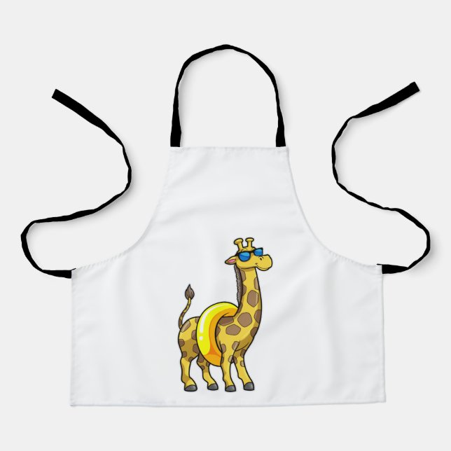 Giraffe on Beach with Swim ring & Sunglasses Apron (Front)