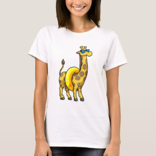 Giraffe on Beach with Swim ring & Sunglasses T-Shirt
