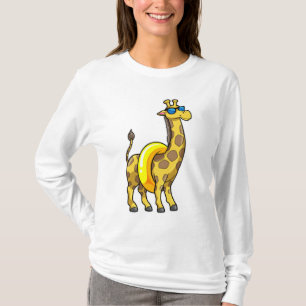Giraffe on Beach with Swim ring & Sunglasses T-Shirt